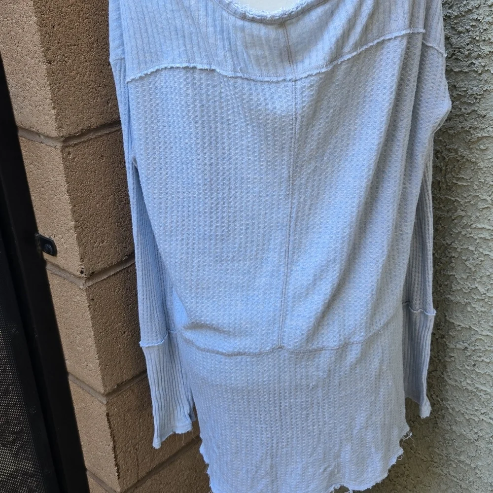 Free People Raw Hem Baby Blue Flowy Long Sleeve Thermal Top